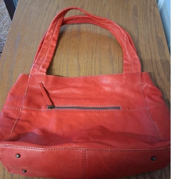 American Leather Co. Red Leather Tote Bag With Stitched Detailing & Zipper Pocke - Picture 2 of 8